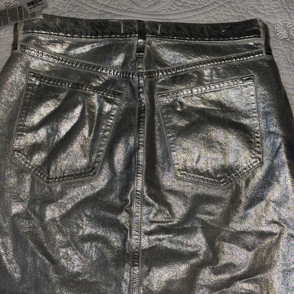 Abercrombie‎ & Fitch Metallic Silver Denim Midi Skirt Sz 10 Streetwear Urban - Picture 9 of 11